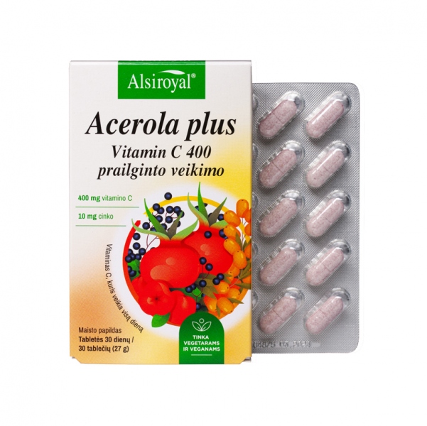 Acerola plus Vitamin C 400 prailginto veikimo 