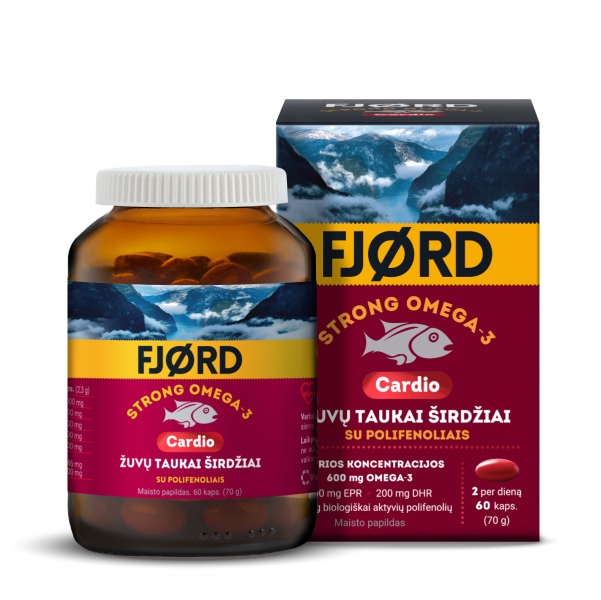 FJORD Strong Omega-3 Cardio žuvų taukai širdžiai su polifenoliais