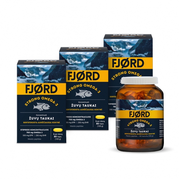 FJORD Strong Omega-3, žuvų taukai (80 kaps.) rinkinys (3 vnt)