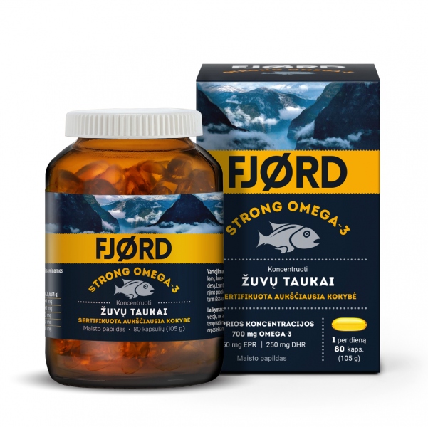 FJORD Strong Omega-3, žuvų taukai, 80 kapsulių