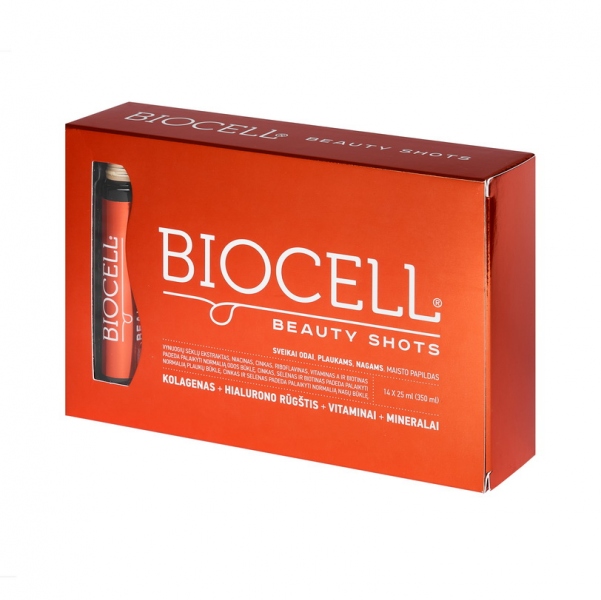 Geriamas kolagenas su vitaminais ir mineralais odai, plaukams, nagams BIOCELL Beauty Shots
