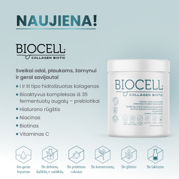 Kolagenas milteliais odai, plaukams, žarnynui BIOCELL Collagen Biotic / AKCIJA 1+1
