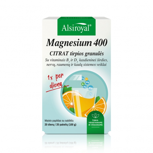 Magnesium 400 Citrat tirpios granulės