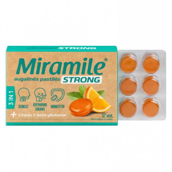 Miramile STRONG augalinės pastilės su cinku ir beta gliukanais