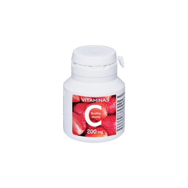 Vitaminas C 200 mg braškių skonio /AKCIJA 1+1